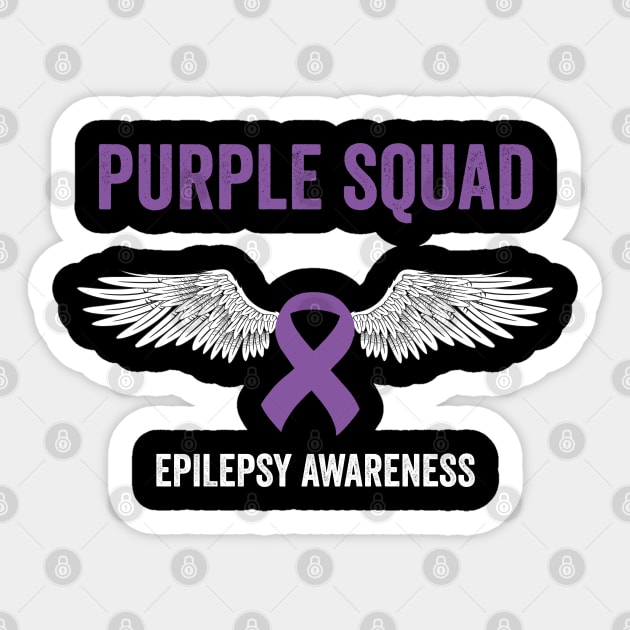 purple squad epilepsy awareness month - flying purple ribbon epilepsy support Sticker by Merchpasha1